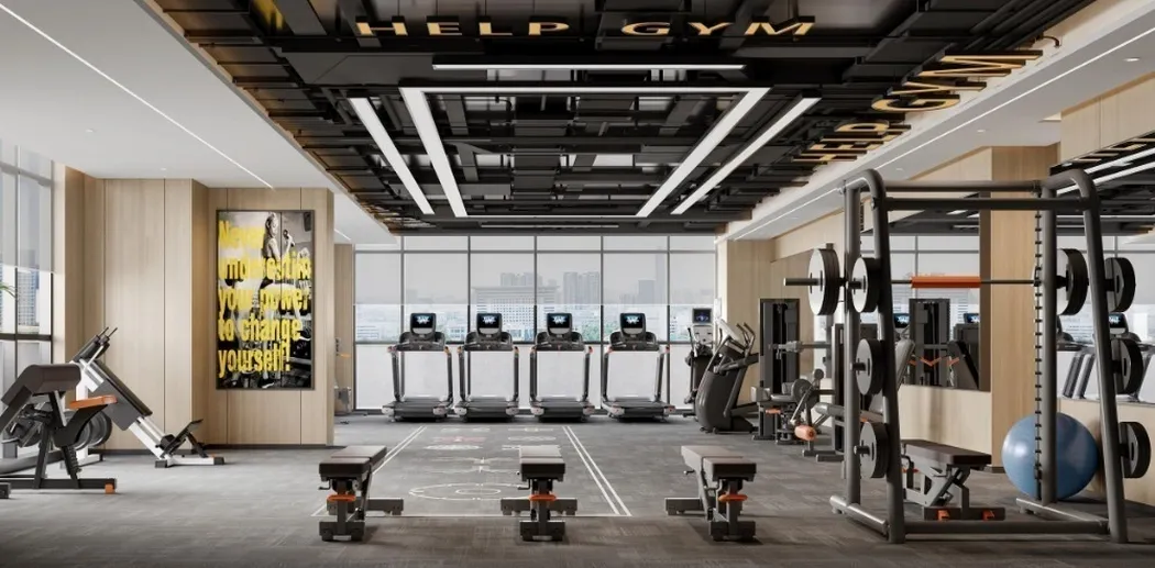 Diamond Bay Garden — fitness centre with panoramic windows (render)
