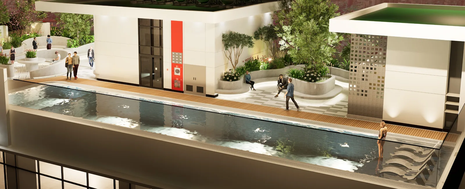 Kingston Royale — rooftop pool with greenery (render)