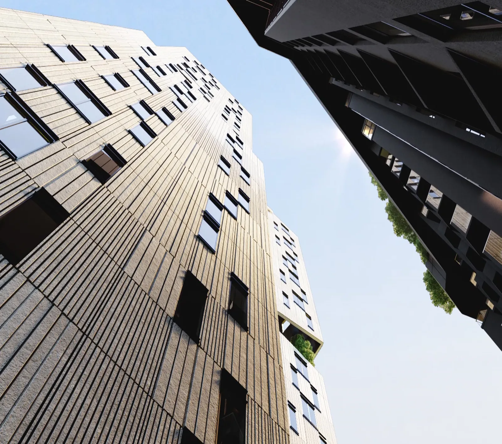 Odom Tower — фасад башни снизу вверх (рендер)