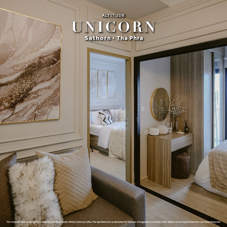 Bedroom interior at Altitude Unicorn Sathorn–Tha Phra
