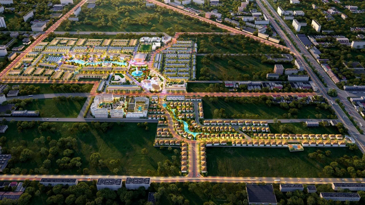 Render of the entrance and low-rise residential area at DreamVille Siem Reap — 2