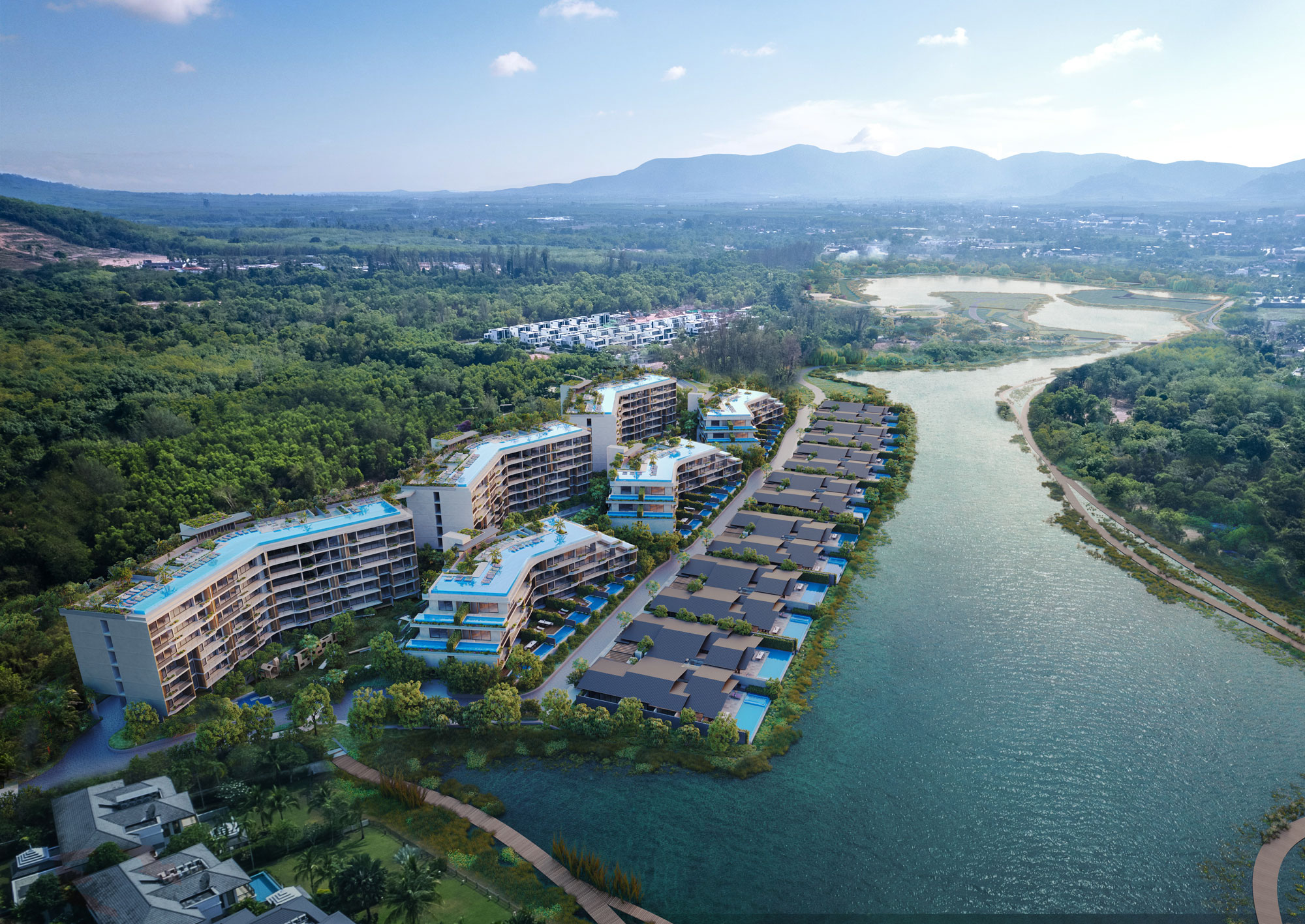 Aerial view of Laguna Lakelands Waterfront Villas, Phuket