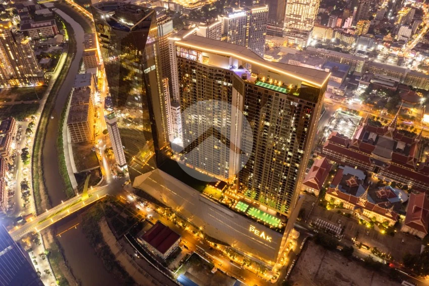 Completed The Peak Residences complex with residential towers in Tonle Bassac, Phnom Penh