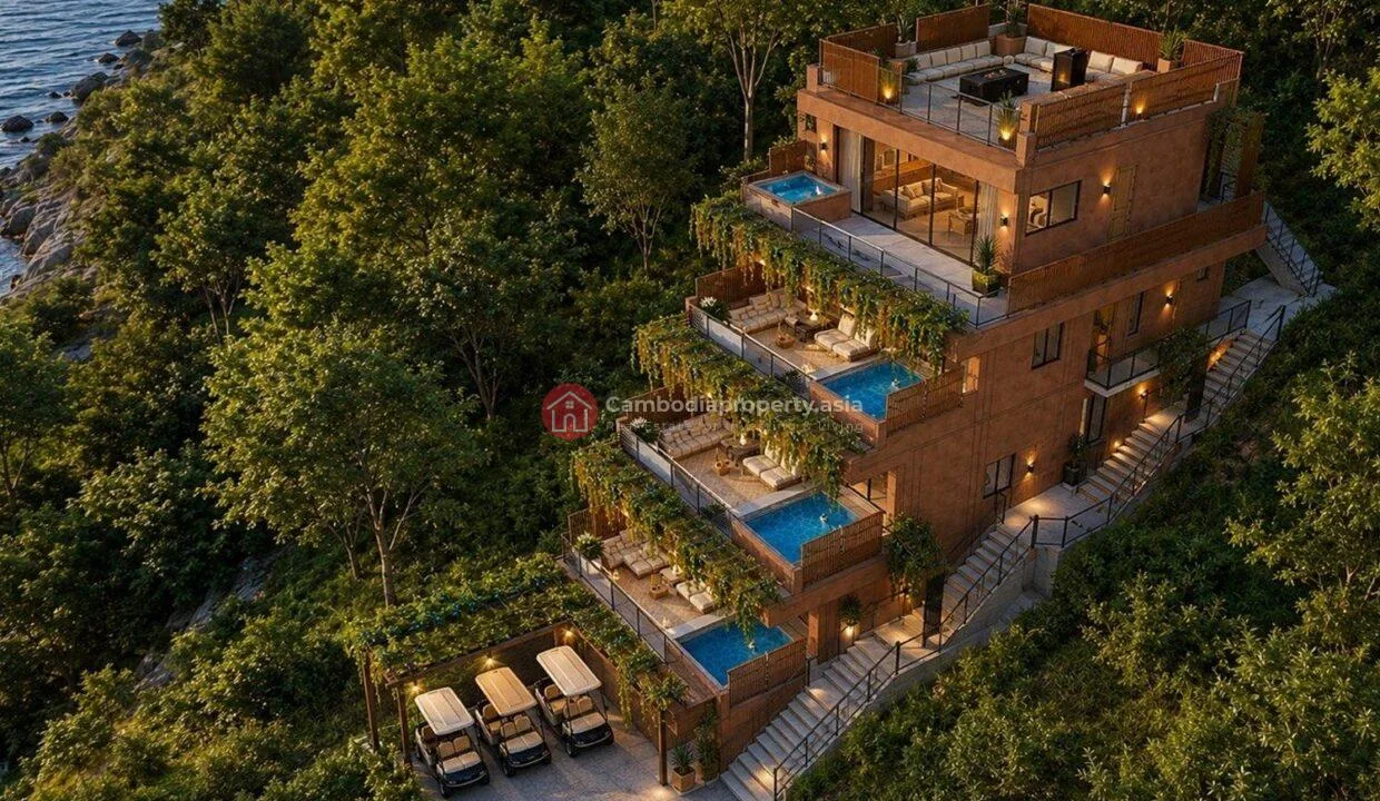 Render of the four-storey White Sand Bay Villa by the sea on Koh Rong